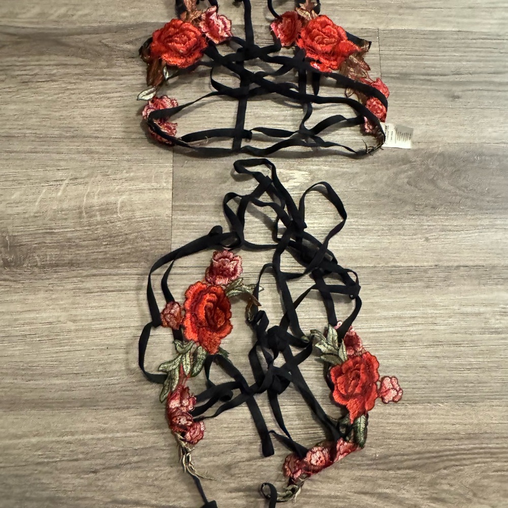 Floral Embroidered Black Rave Set